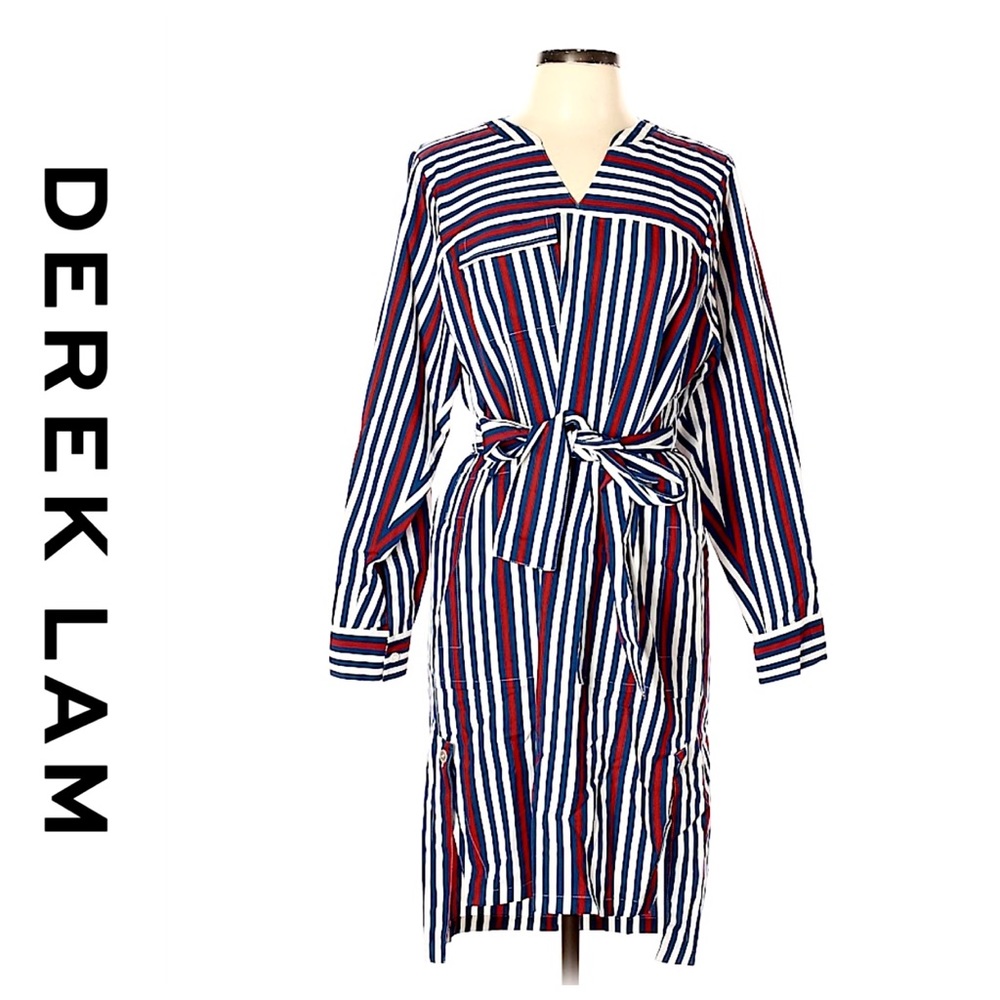 💕SALE💕NWT Derek Lam Red Striped Tie Shirt Dress - Picture 6 of 9